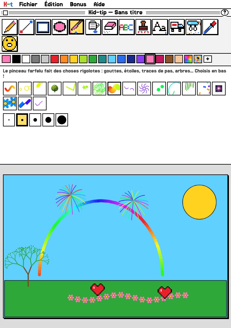 Kid-tip sur iPhone Duo à moitié ouvert, posé comme un petit ordinateur : les outils en haut, le dessin en bas